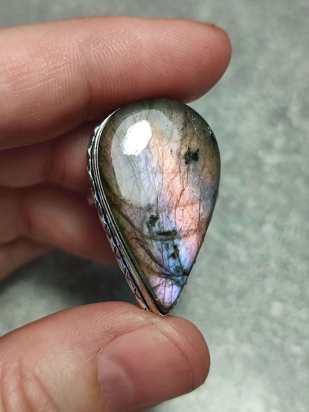 Anillo luna baño de plata con labradorita - Ajustable 85