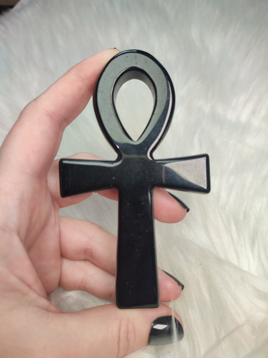 Cruz de la Vida Egipcia Ankh Obsidiana negra