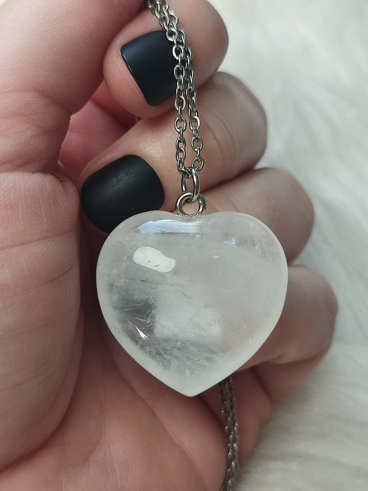 Collar en acero con corazón cuarzo cristal - N°266
