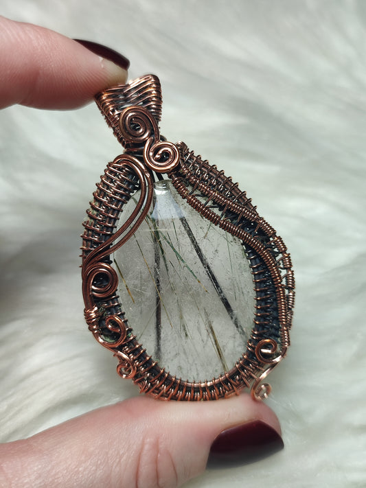 Colgante filigrana cobre y cuarzo rutilo rareza 235