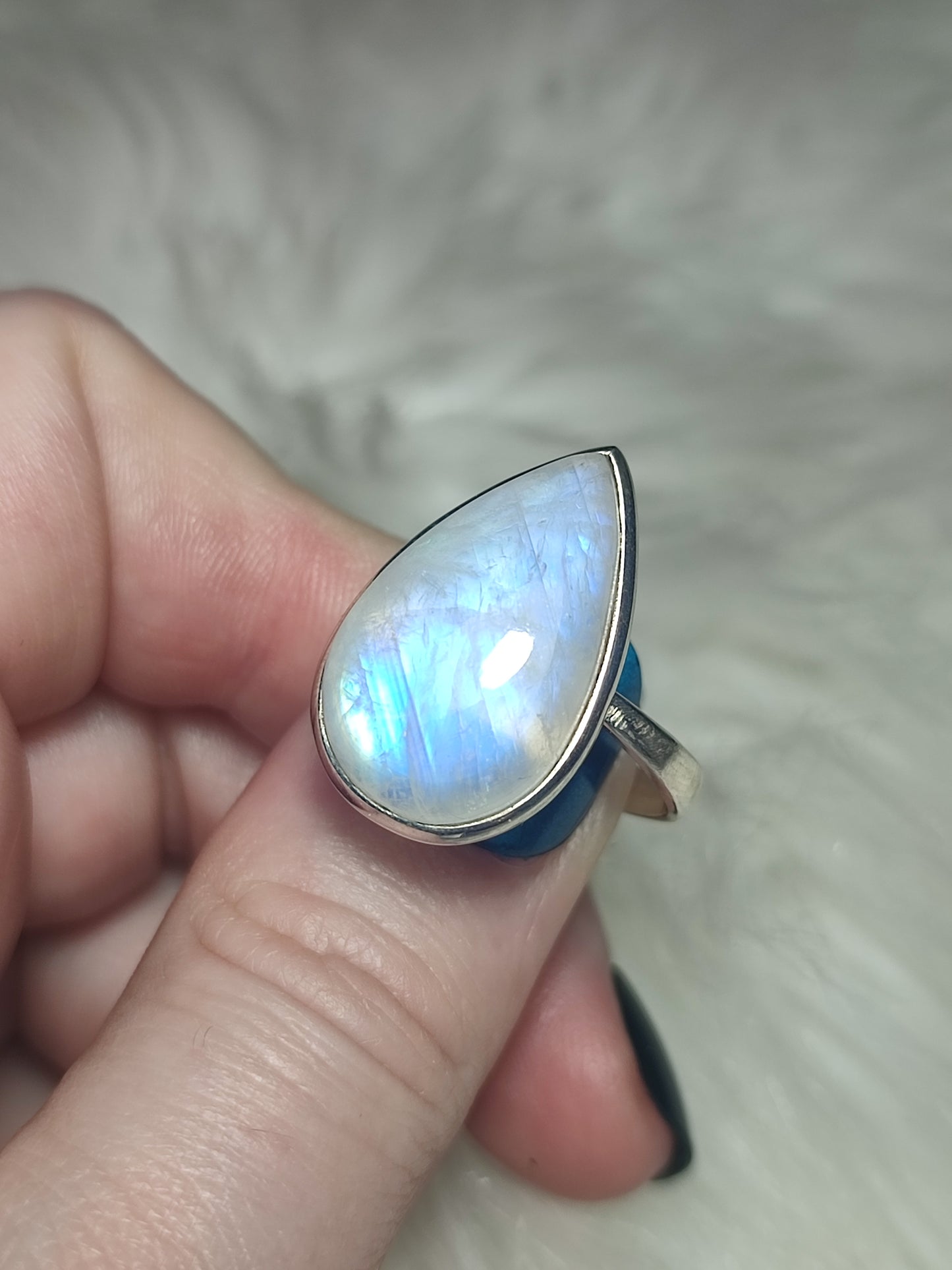 Anillo plata 925 con piedra luna extra - ajustable n° 16