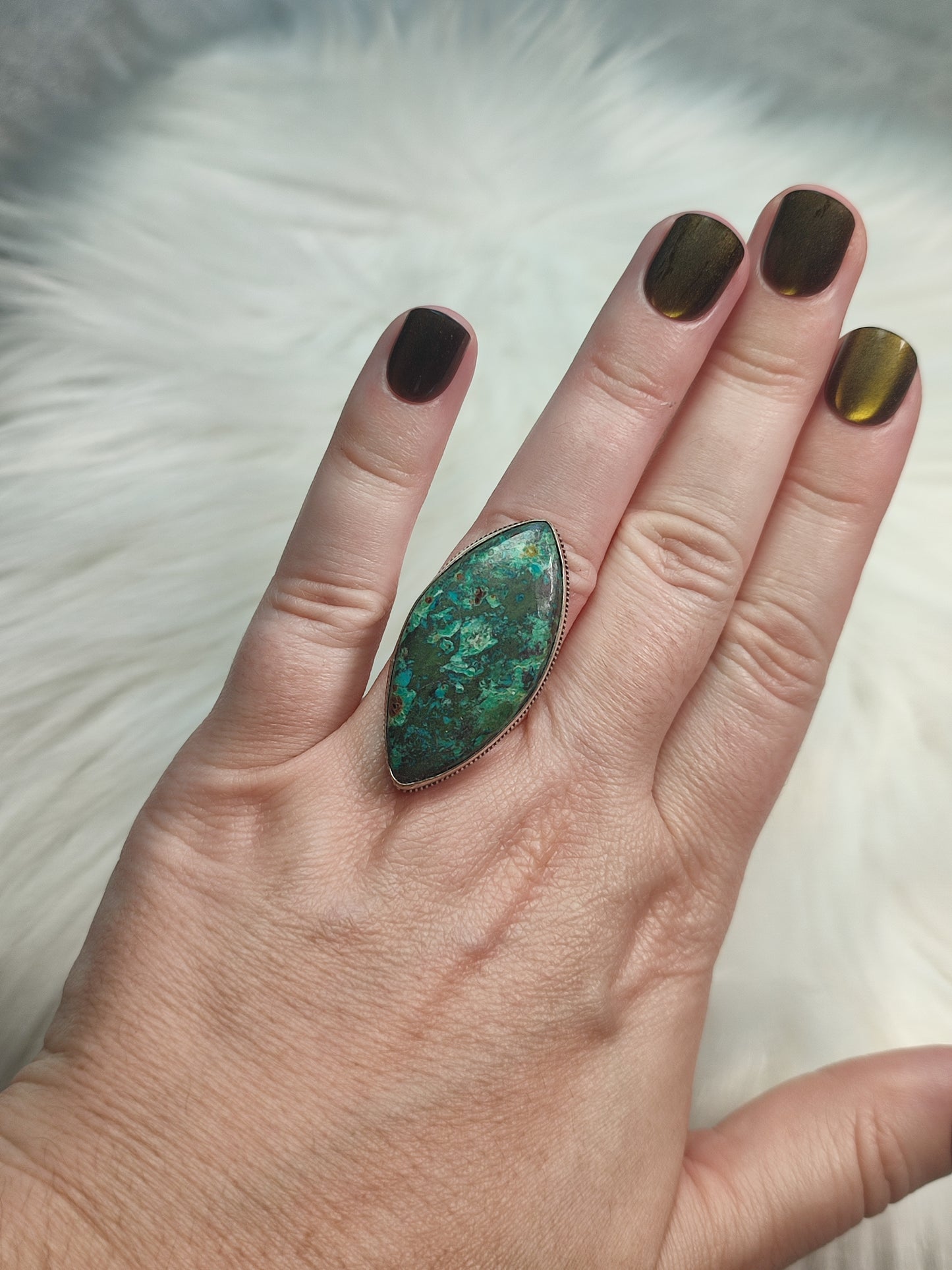 Anillo baño de plata y crisocola