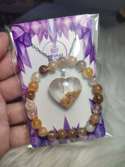 Conjunto colgante y pulsera cuarzo sanador