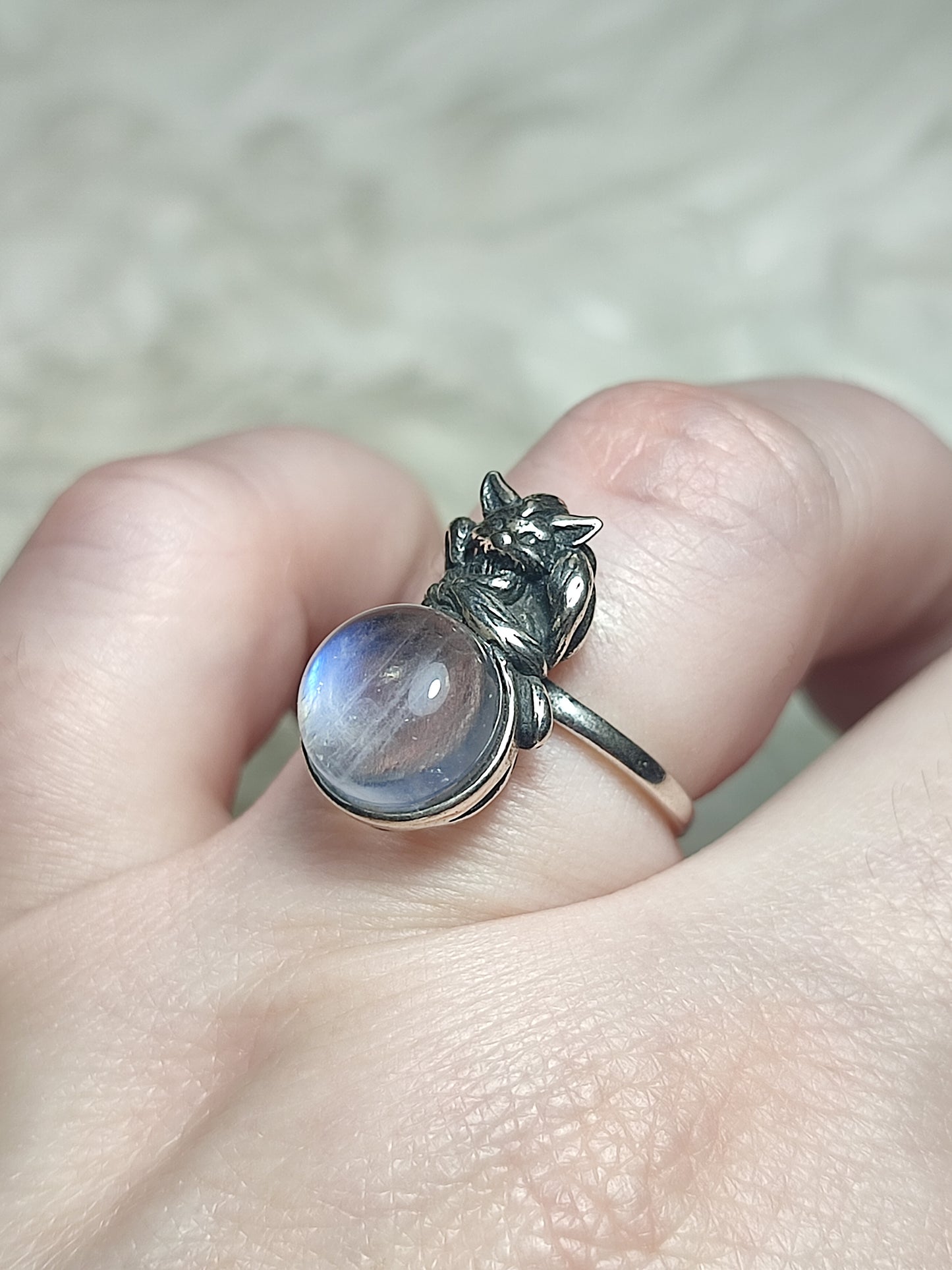 Anillo plata 925 con piedra luna kitsune  - ajustable n° 51