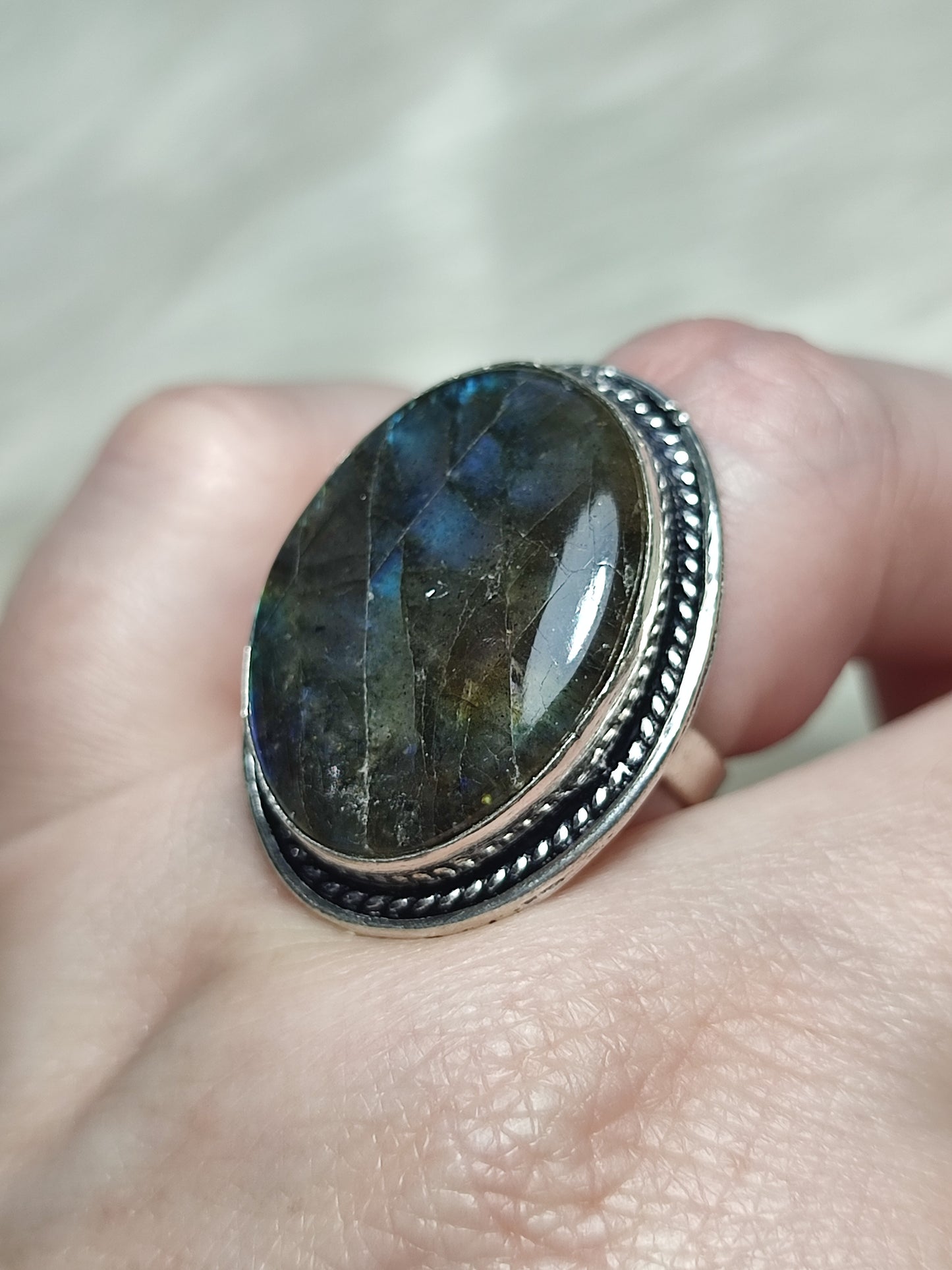 Anillo baño de plata con labradorita - ref.129