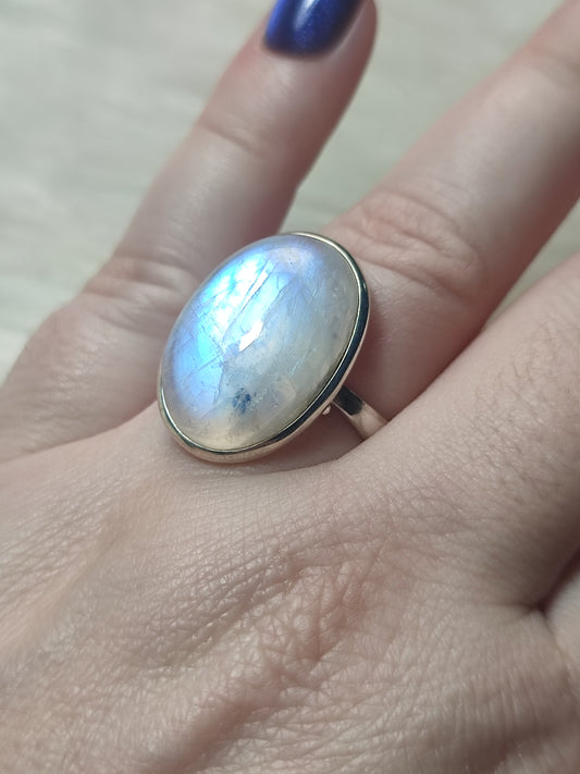 Anillo plata 925 con Piedra Luna flash - ajustable n° 15