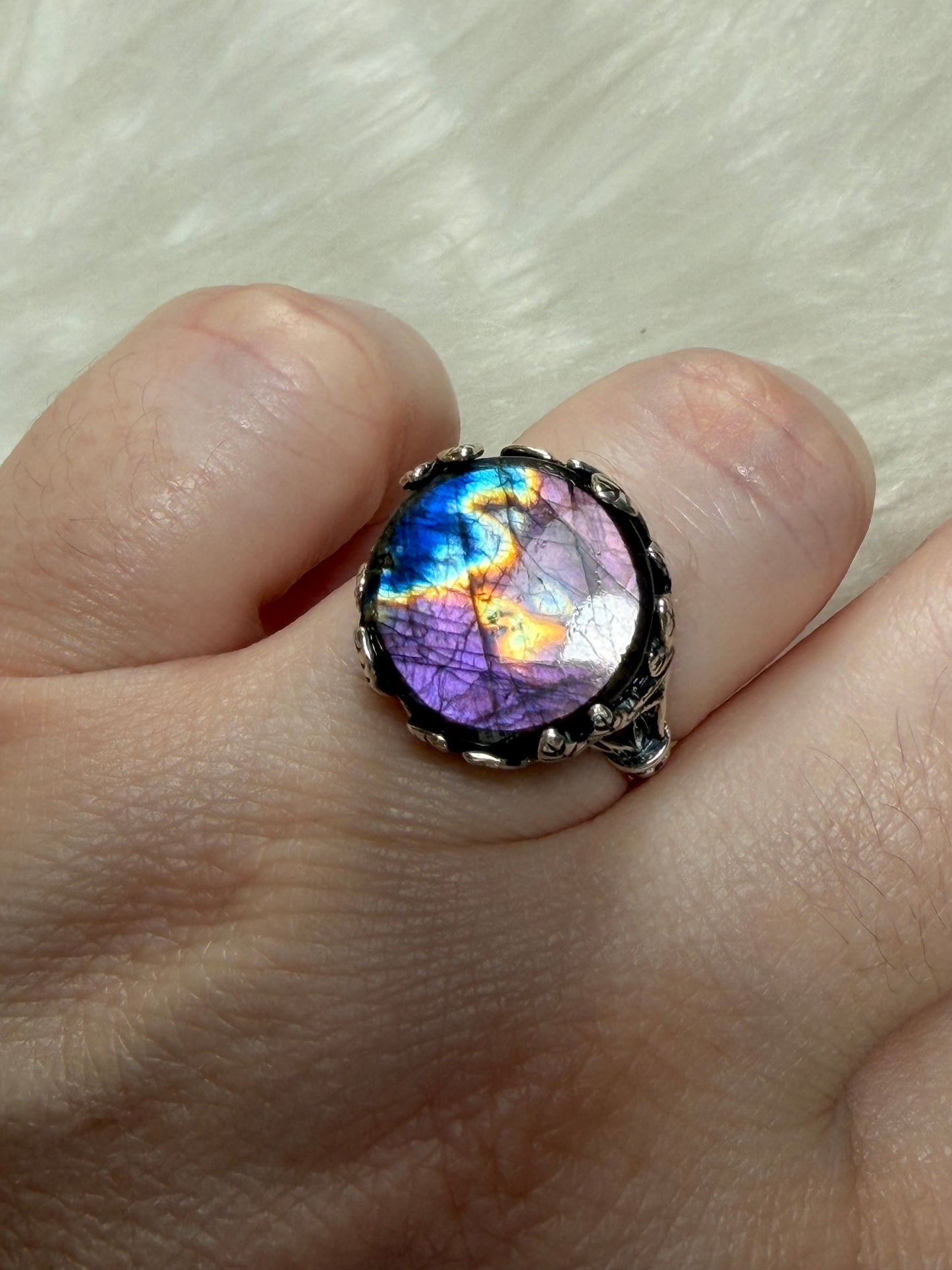 Anillo plata 925 con labradorita espectrolita - ajustable n° 11