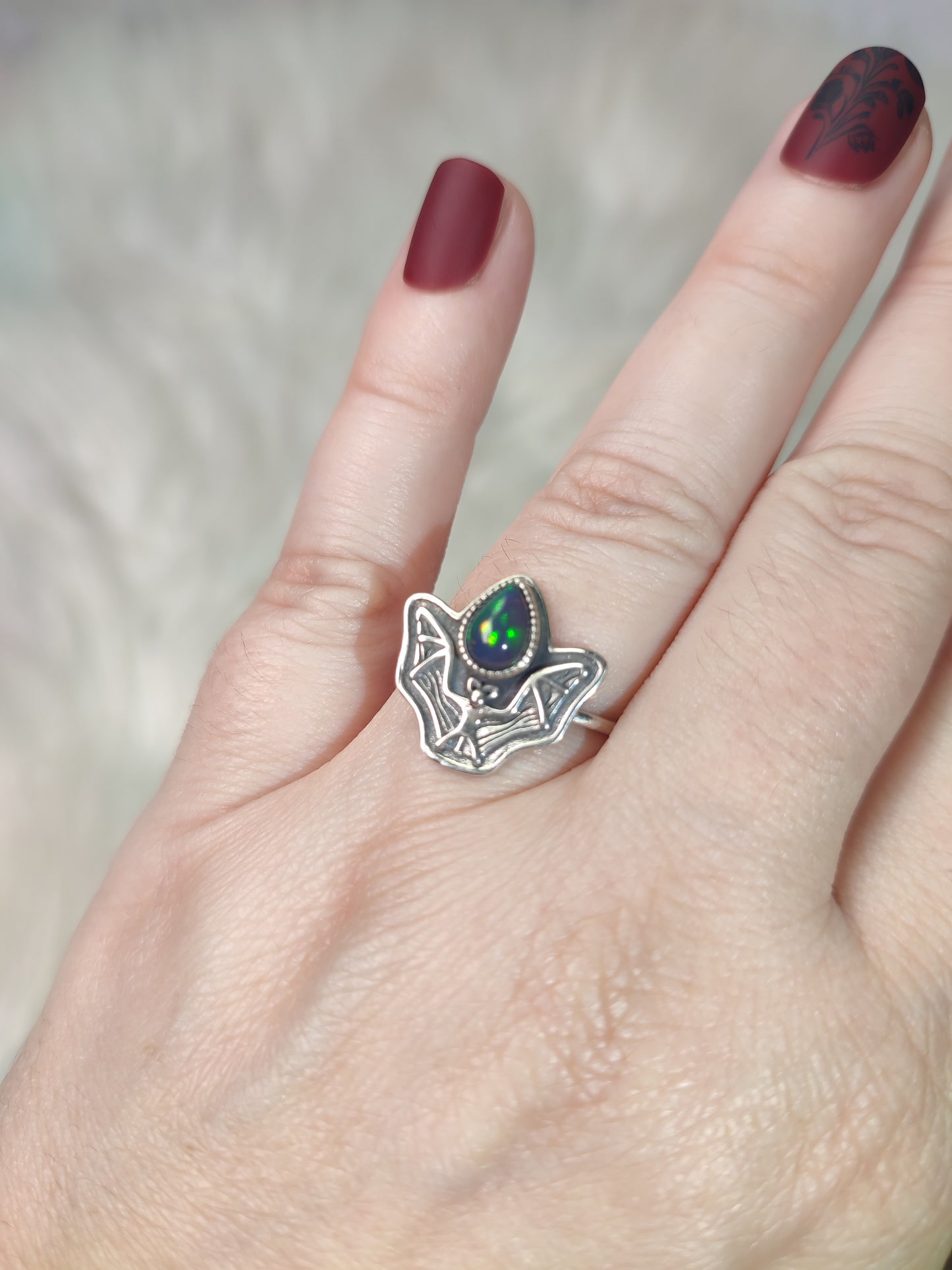 Anillo plata de ley 925 con ópalo negro n° 48