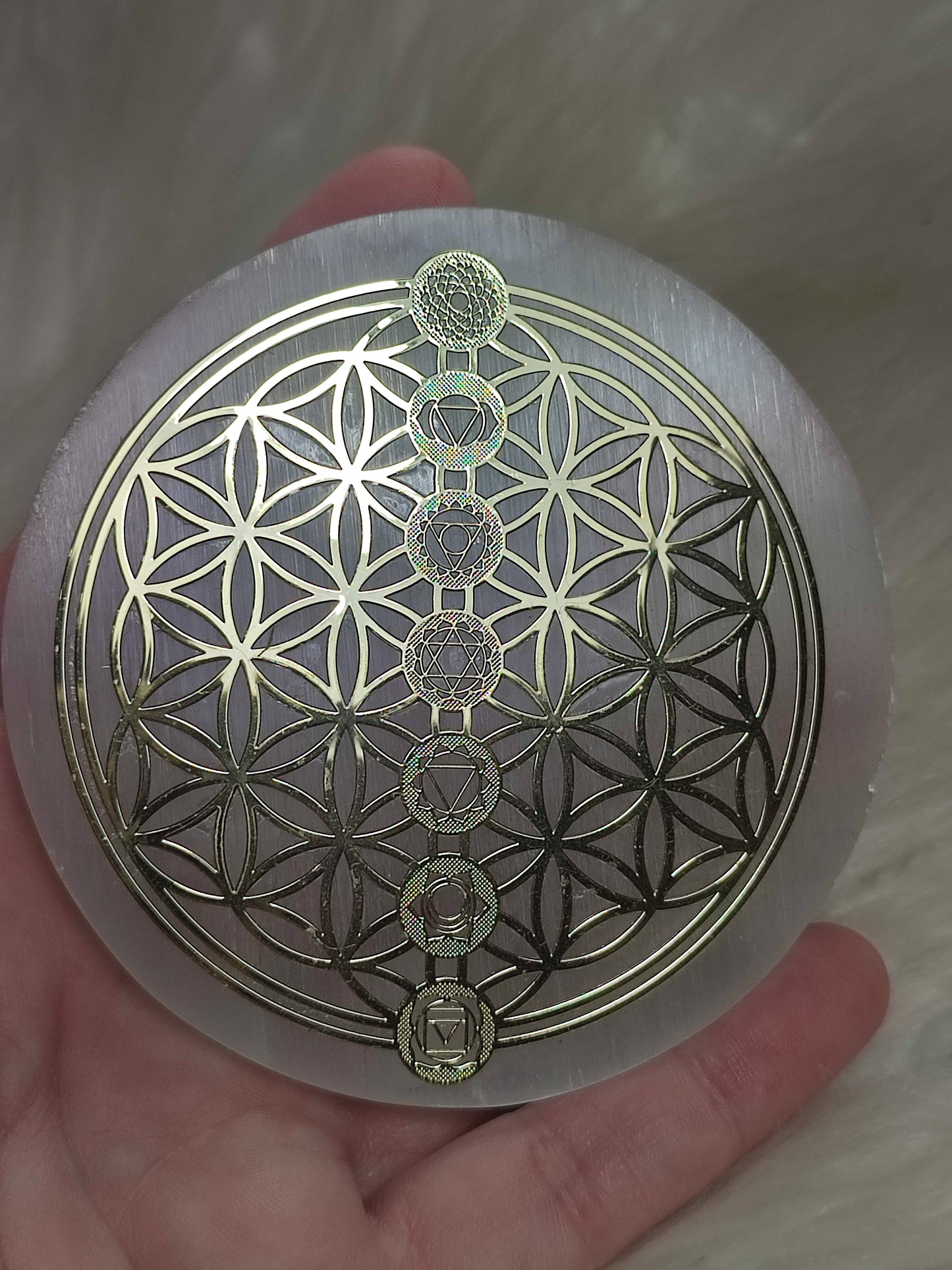 Placa selenita flor vida y chakras