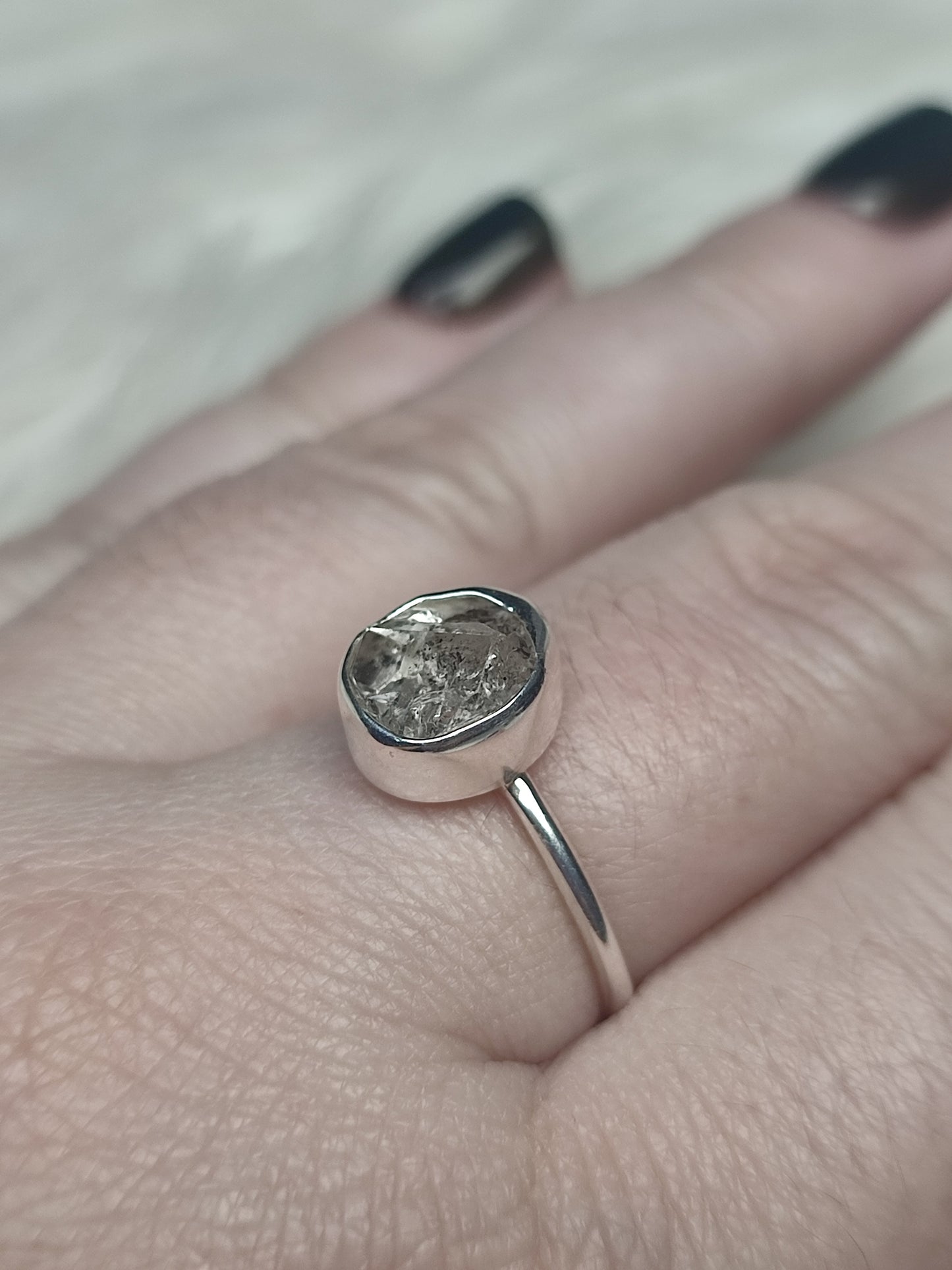 Anillo plata de ley 925 con herkimer - 19 mm diámetro