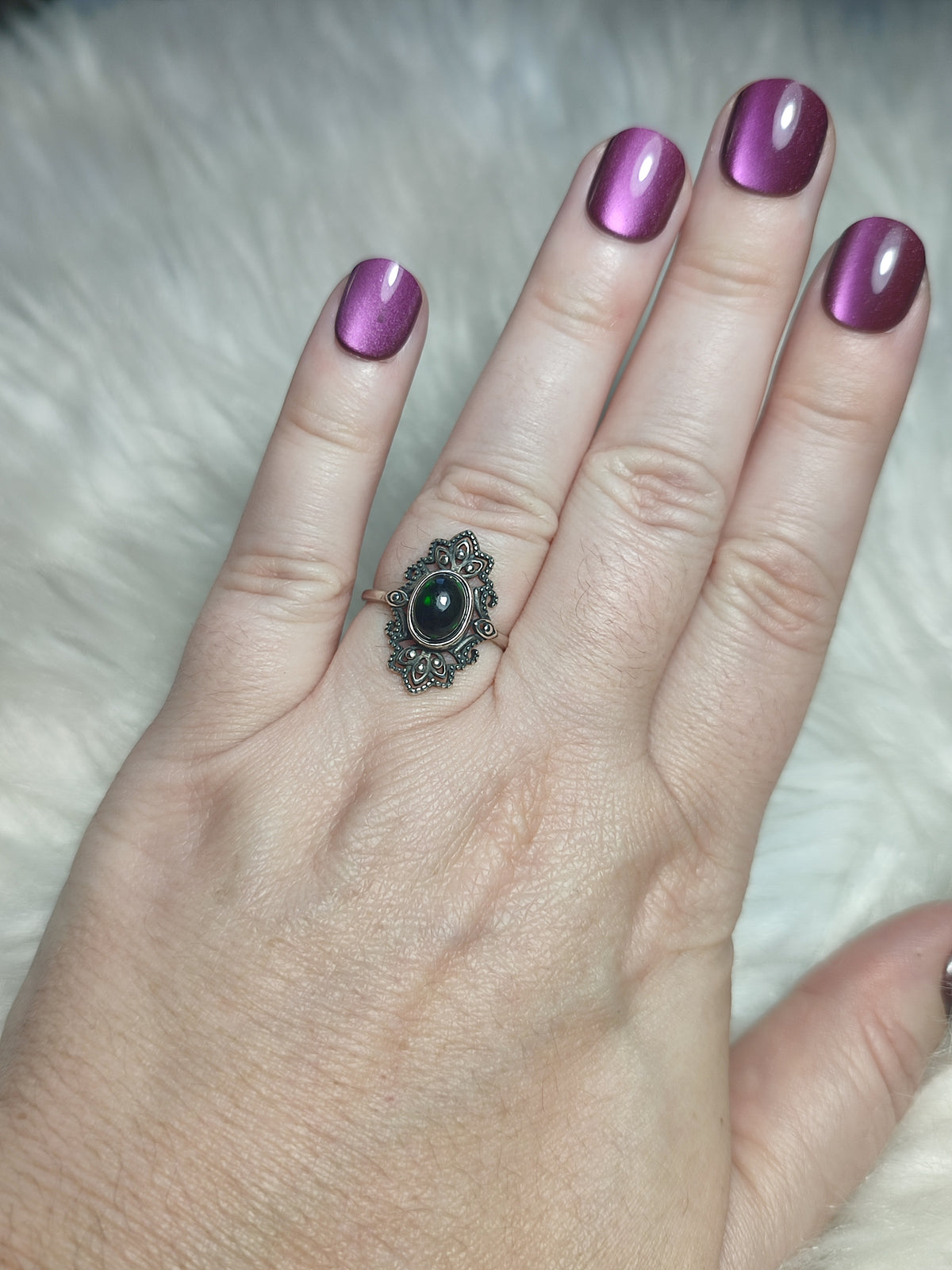 Anillo plata 925 con ópalo negro - ajustable n° 30