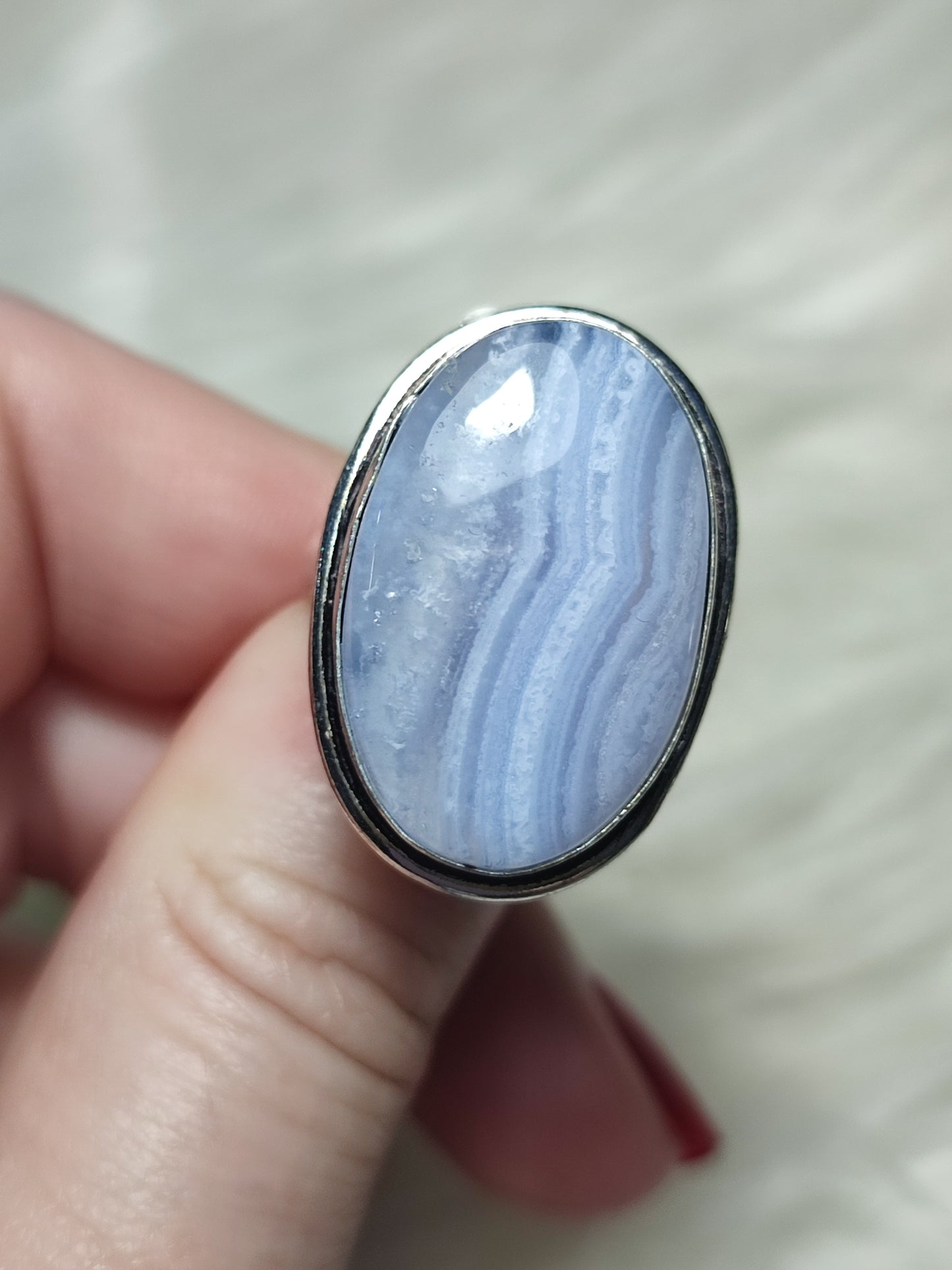 Anillo baño de plata con calcedonia azul - ref.44
