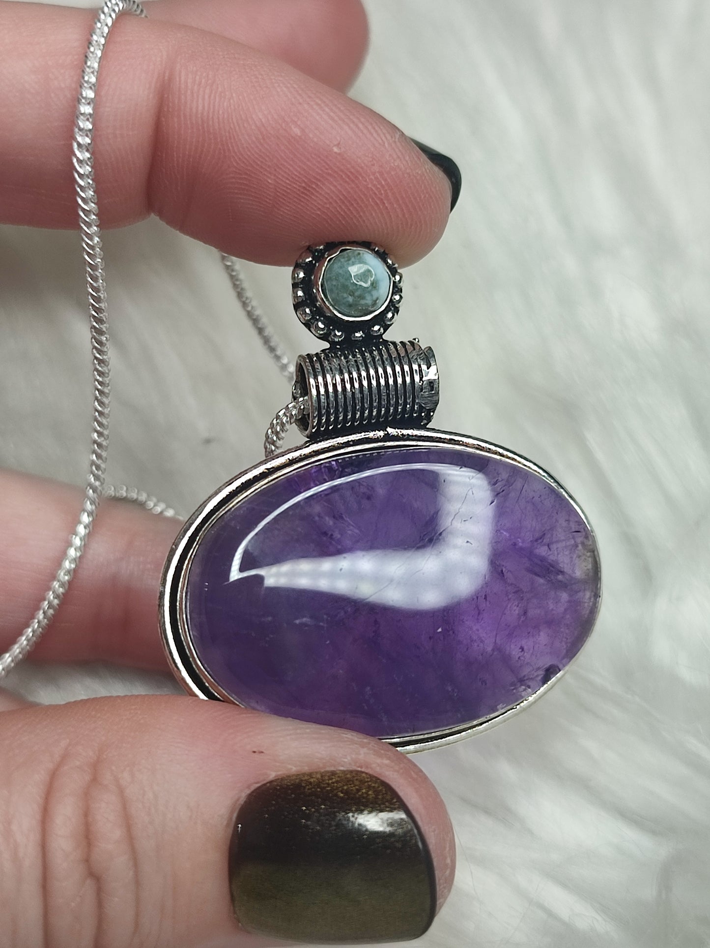 Colgante baño de plata con ametrino y larimar ( incluye cadena )