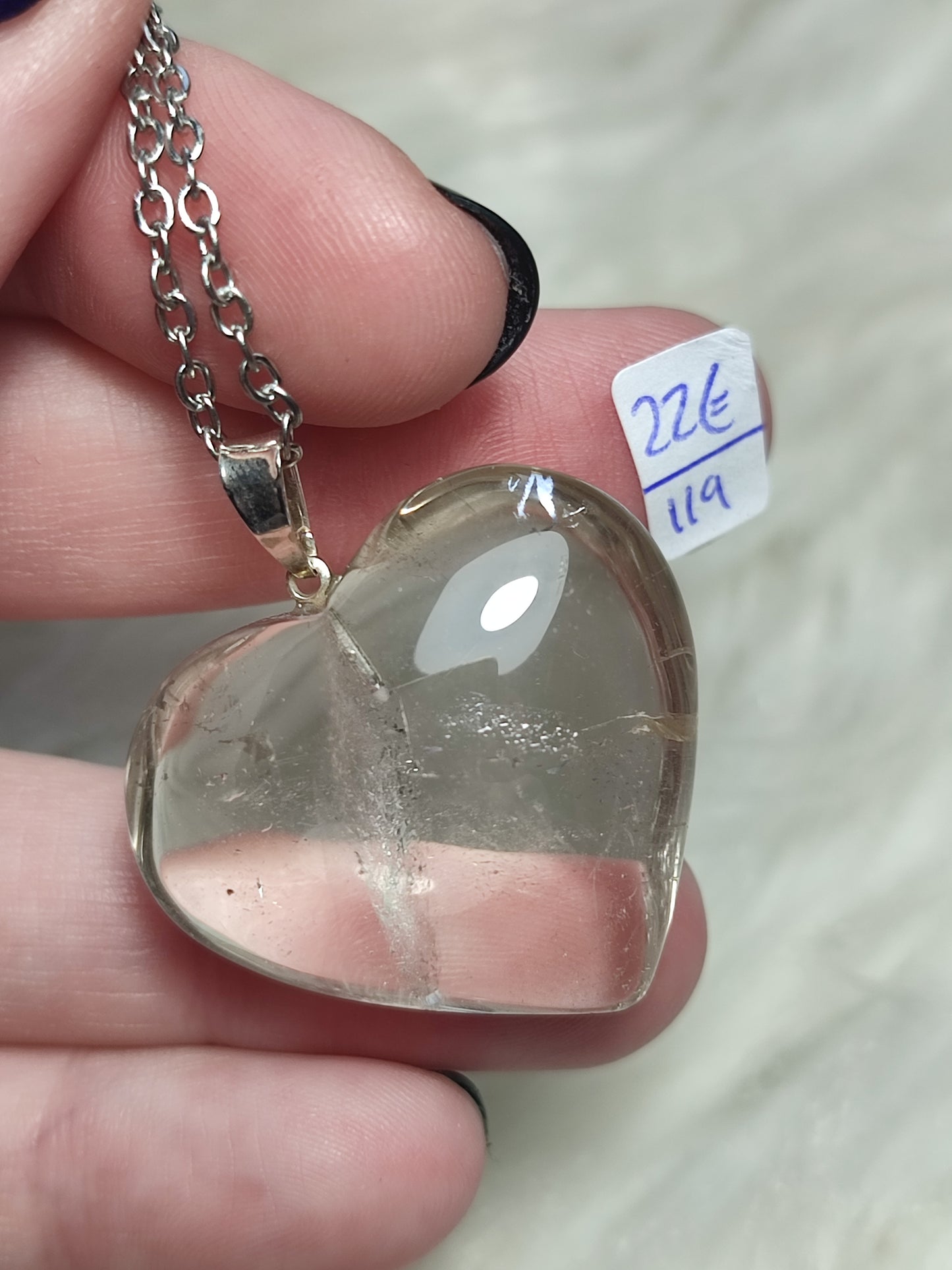 Collar corazón cuarzo ahumado plata - N°119