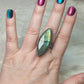 Anillo baño de plata con labradorita flash n° 35