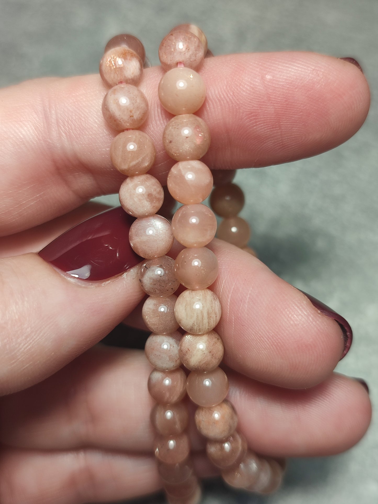 Pulsera elástica bolas 6 mm - Piedra Luna melocotón mix sol