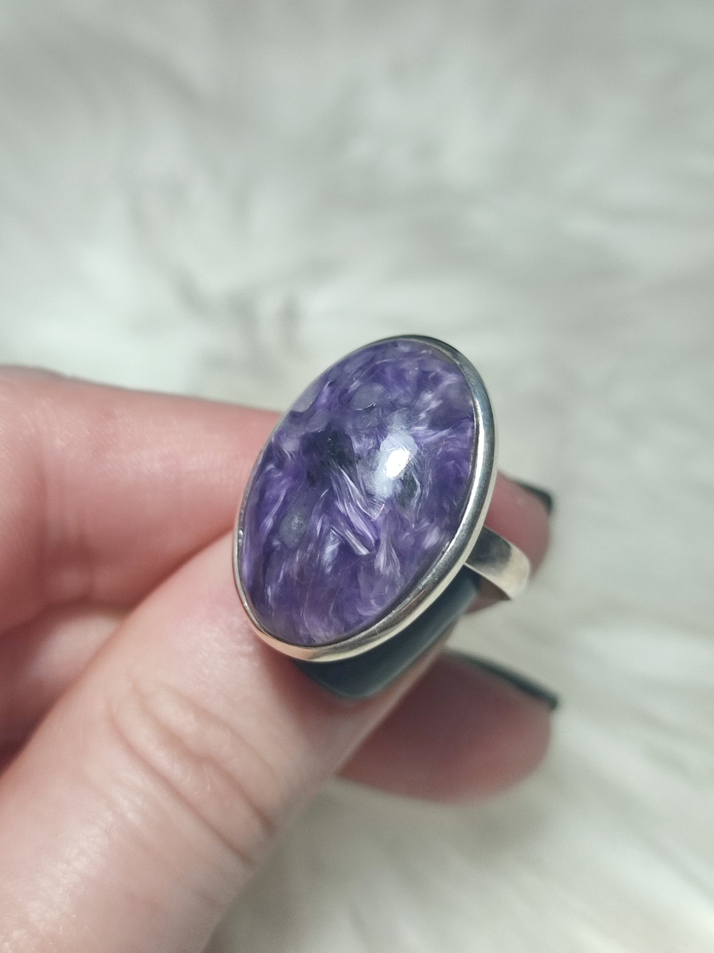 Anillo plata 925 con charoita - ajustable n° 19