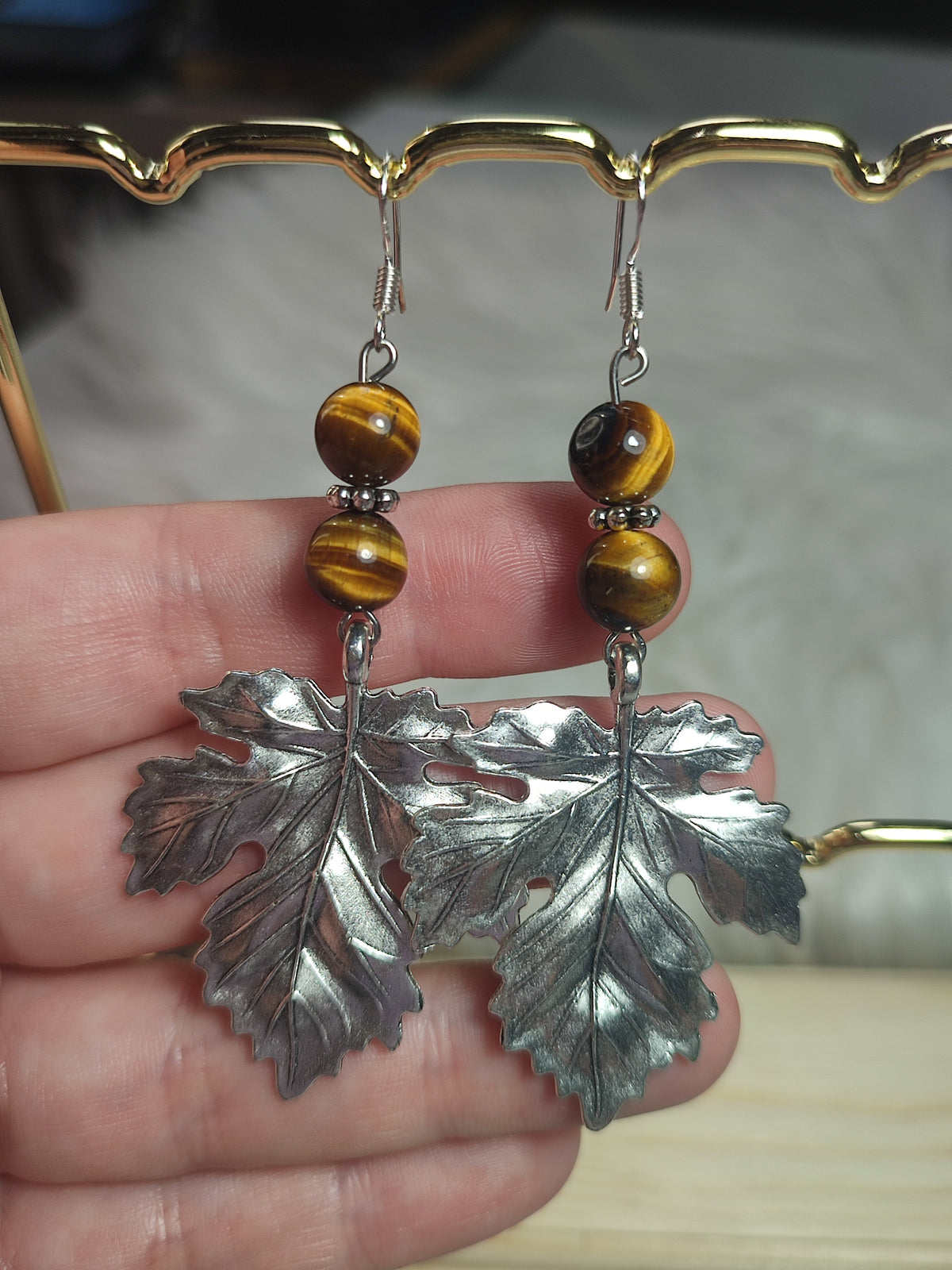 Pendientes largos Modelo Autumn - Ojo de tigre