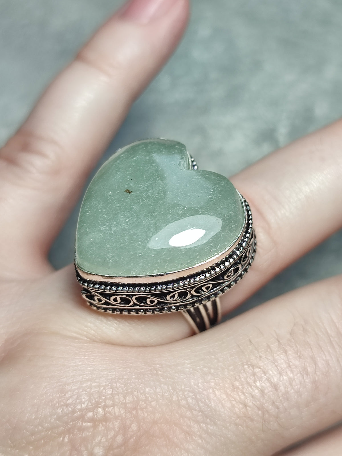 Anillo baño de plata con aventurina verde n°4