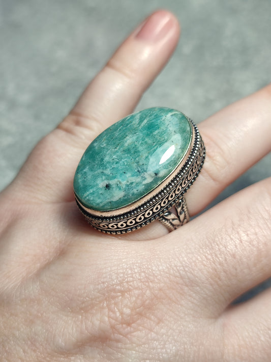 Anillo baño de plata con Amazonita n°4