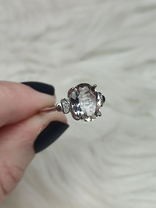 Anillo plata 925 con cuarzo ahumado facetado  - ajustable n° 95