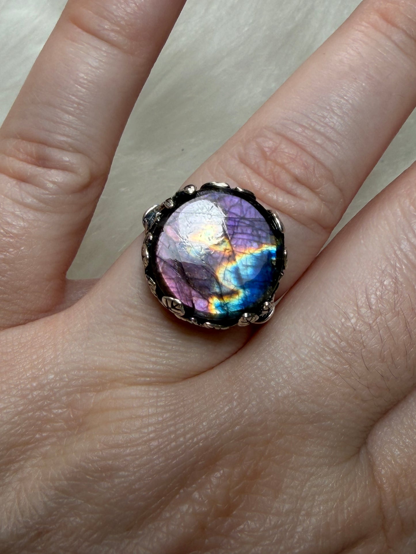 Anillo plata 925 con labradorita espectrolita - ajustable n° 11