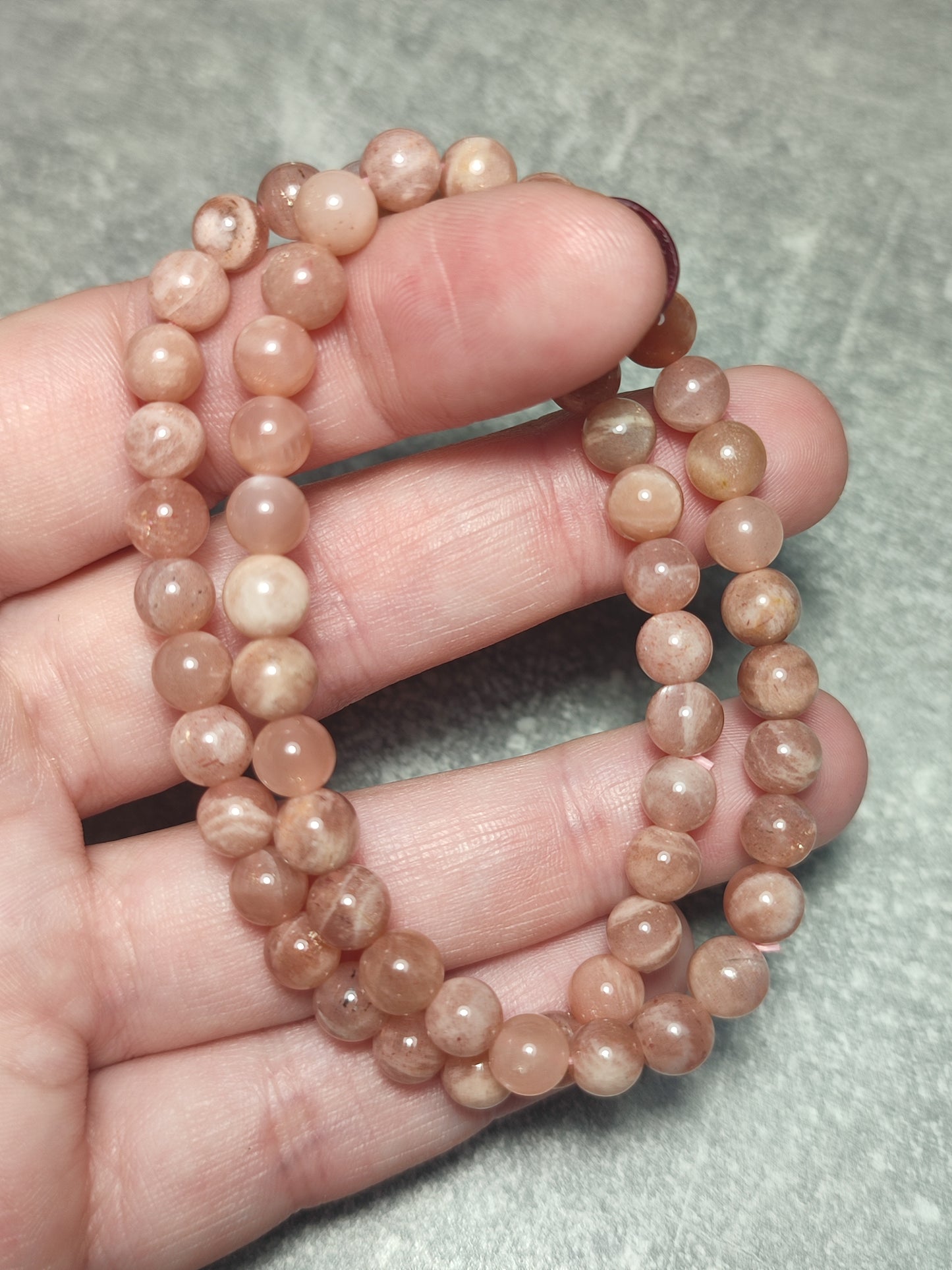 Pulsera elástica bolas 6 mm - Piedra Luna melocotón mix sol