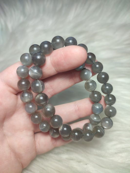 Pulsera elástica esferas de piedra luna gris extra 10 mm