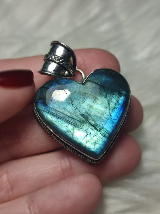 Colgante baño plata y Labradorita flash corazón n° 90