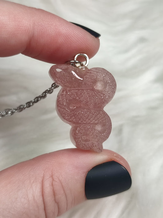 Colgante plata 925 con serpiente tallada cuarzo rosa n° 29