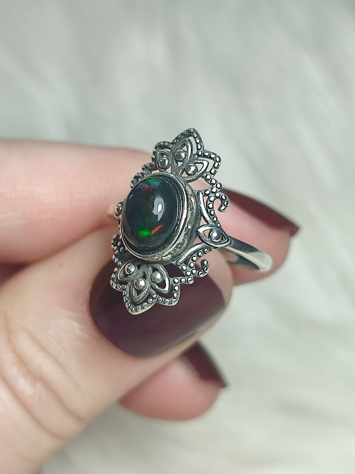 Anillo plata 925 con ópalo negro - ajustable n° 30