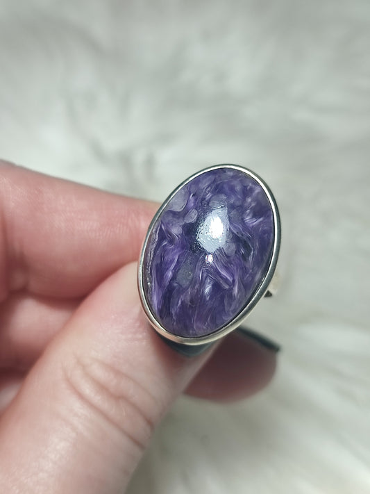 Anillo plata 925 con charoita - ajustable n° 19