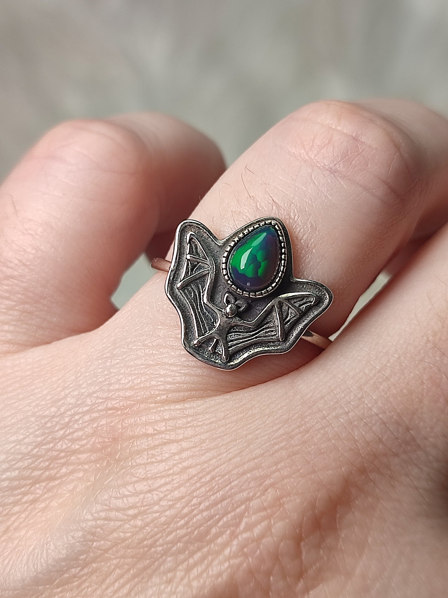 Anillo plata de ley 925 con ópalo negro n° 48