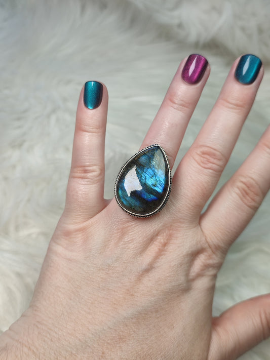 Anillo baño de plata con labradorita flash n° 37