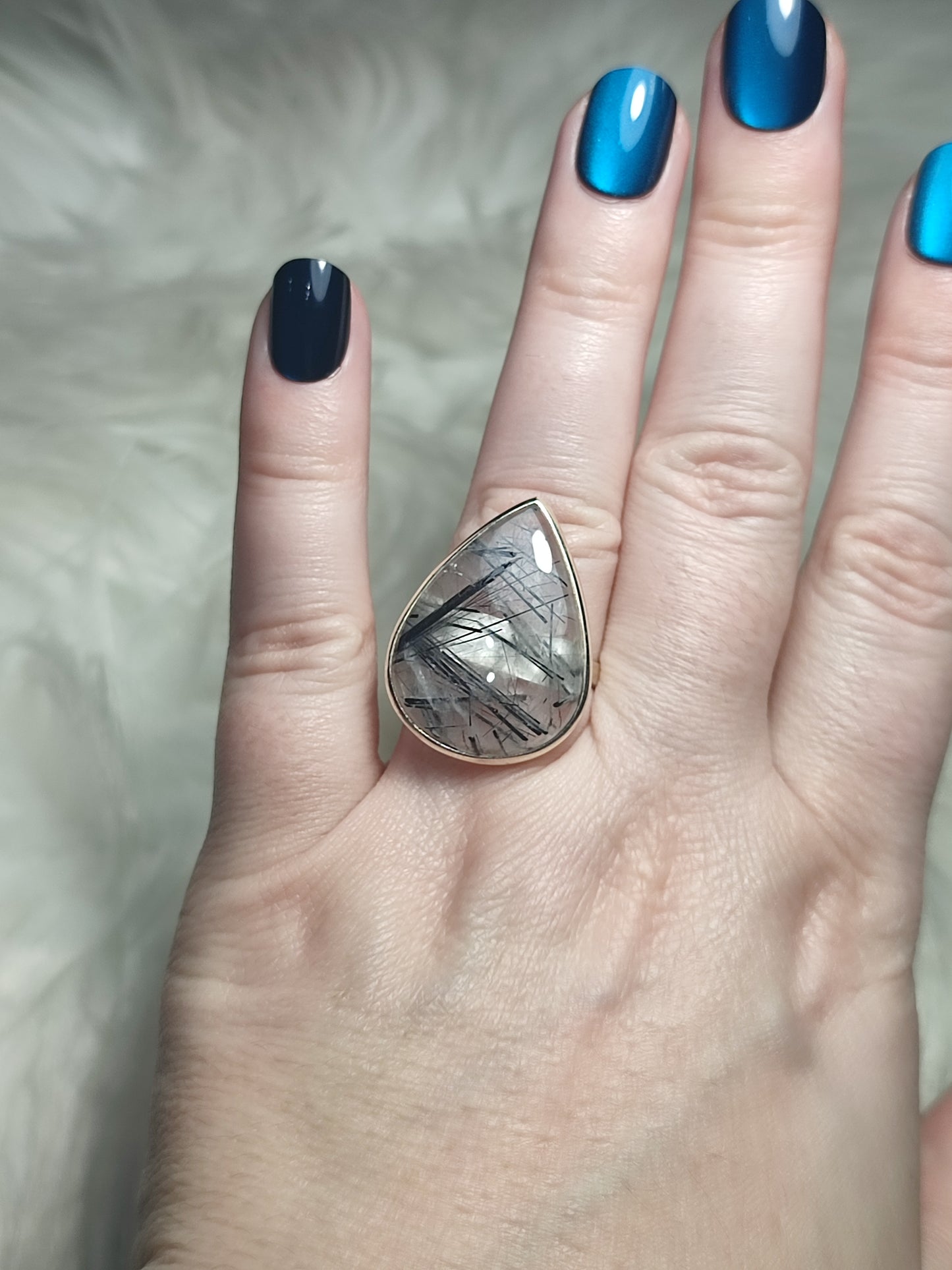 Anillo plata 925 con cuarzo con turmalina negra - ajustable n° 7