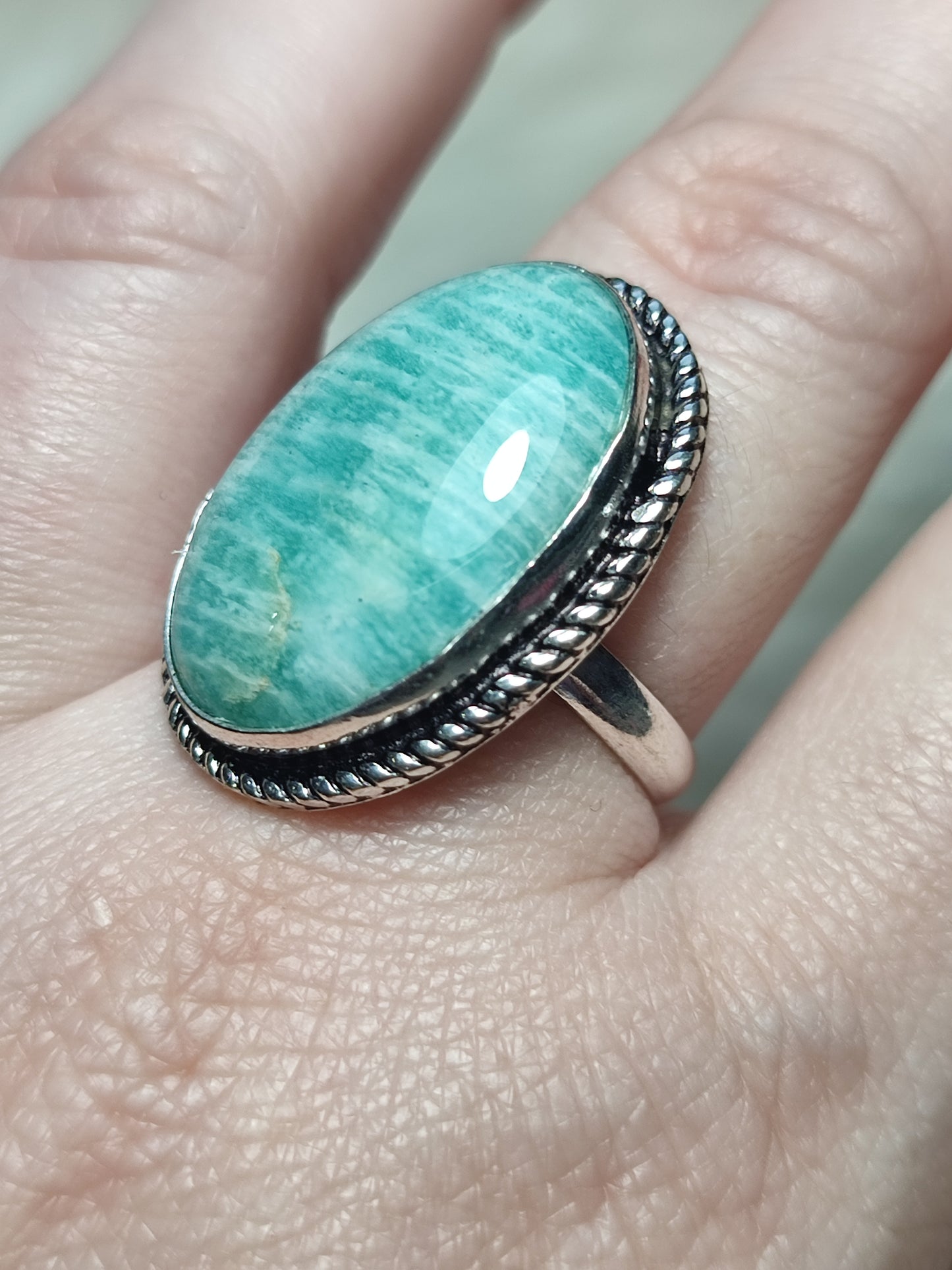 Anillo baño de plata con amazonita - ref.66