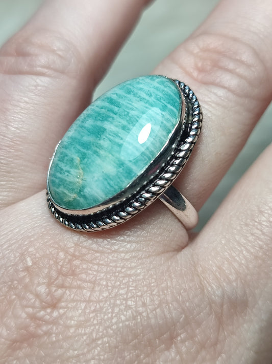 Anillo baño de plata con amazonita - ref.66