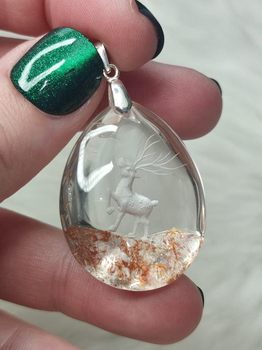 Colgante plata 925 cuarzo jardín - talla ciervo 34