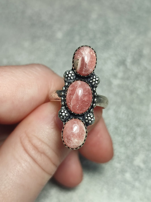 Anillo baño de plata con rodocrosita n°3