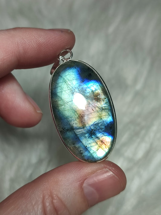 Colgante baño de plata con labradorita flash - N° 158