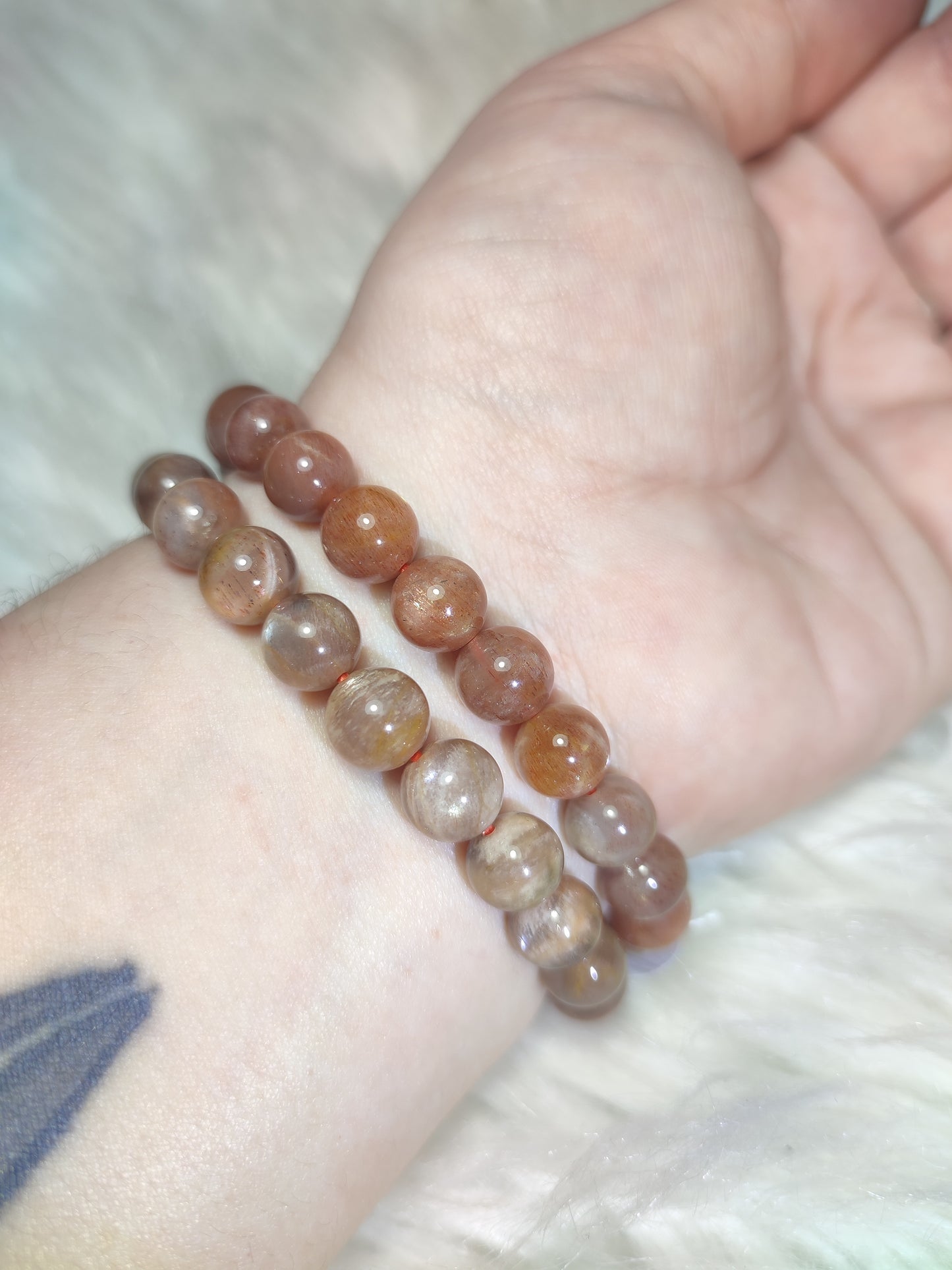 Pulsera elástica bolas 8/9 mm - Piedra Luna melocotón Extra