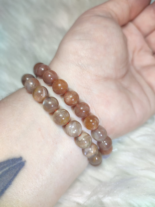 Pulsera elástica bolas 8/9 mm - Piedra Luna melocotón Extra