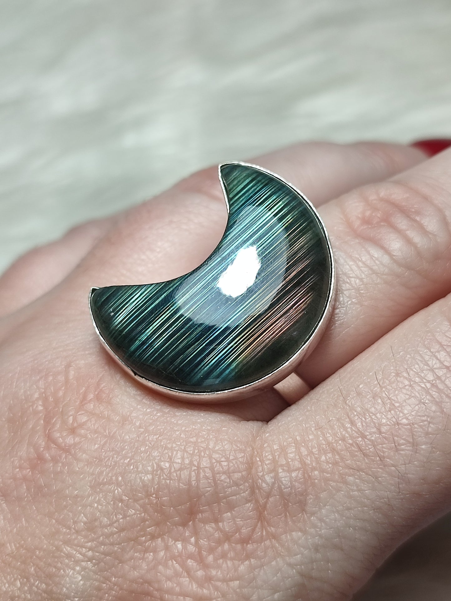 Anillo luna baño de plata con labradorita - Ajustable 501