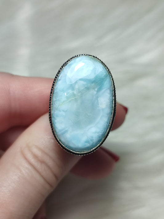 Anillo baño de plata con larimar - ref.141