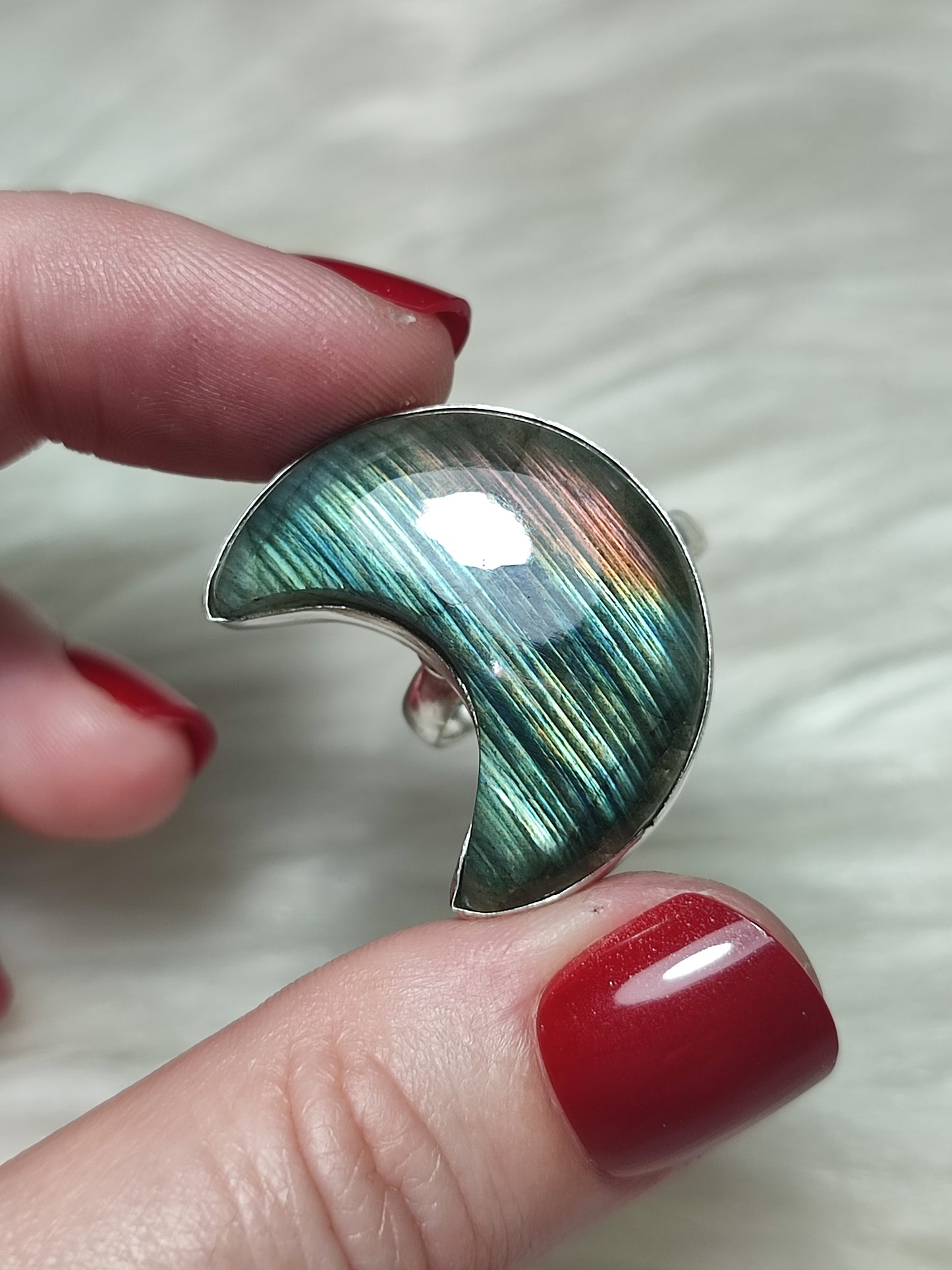 Anillo luna baño de plata con labradorita - Ajustable 501