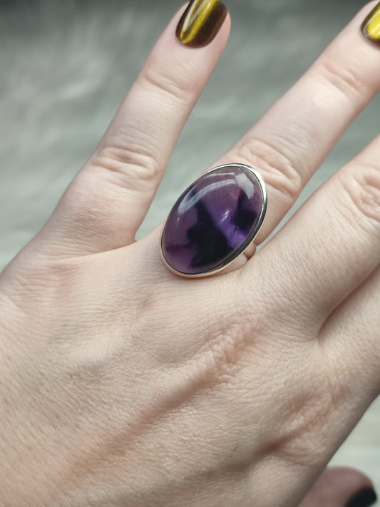 Anillo plata 925 con amatista trapiche - ajustable n° 31