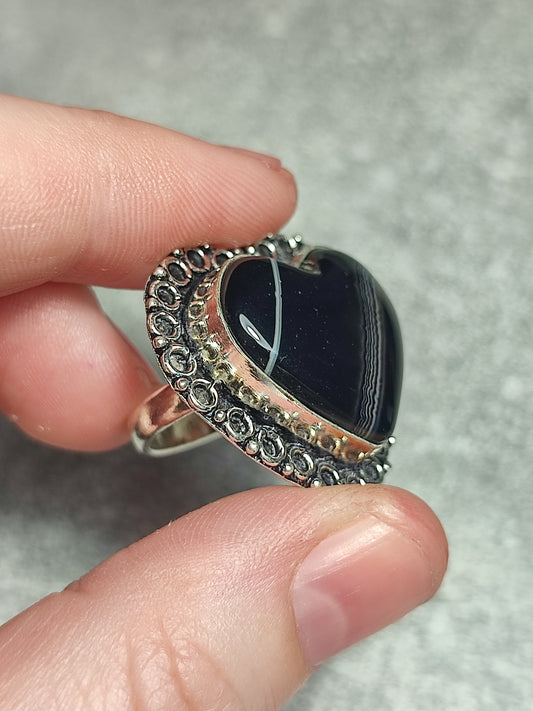 Anillo baño de plata con ágata negra n°8