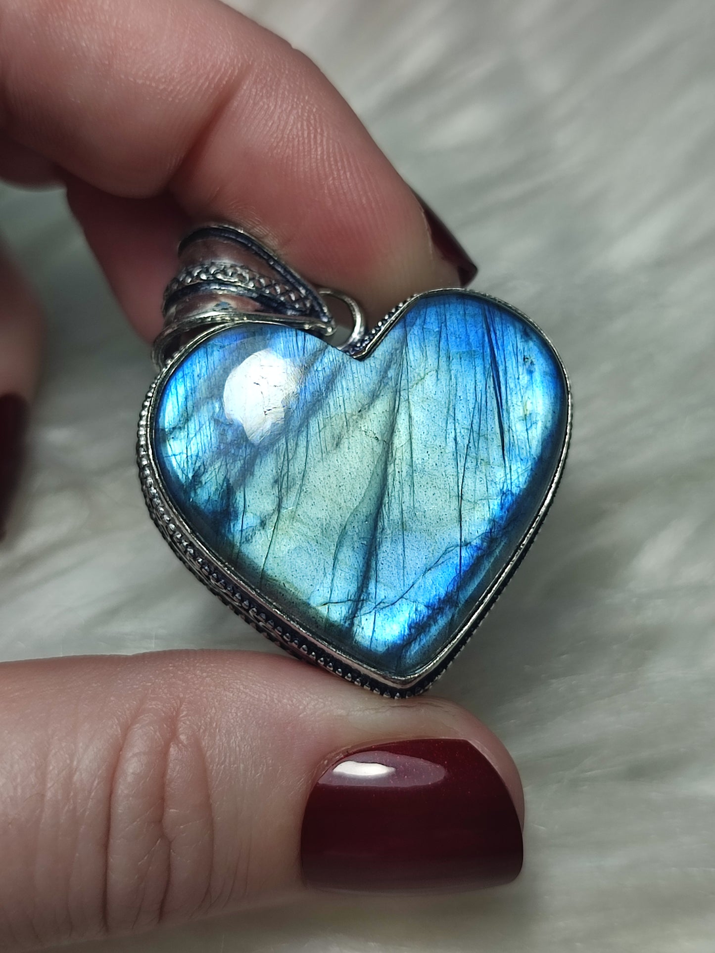 Colgante baño plata y Labradorita flash corazón n° 93