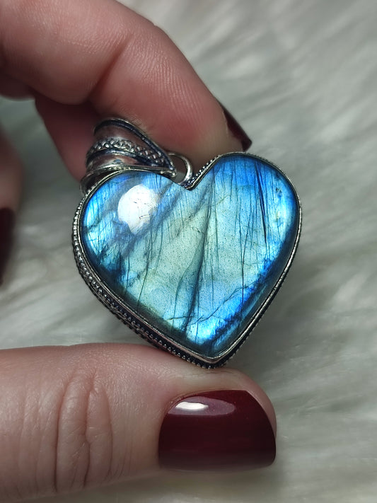 Colgante baño plata y Labradorita flash corazón n° 93