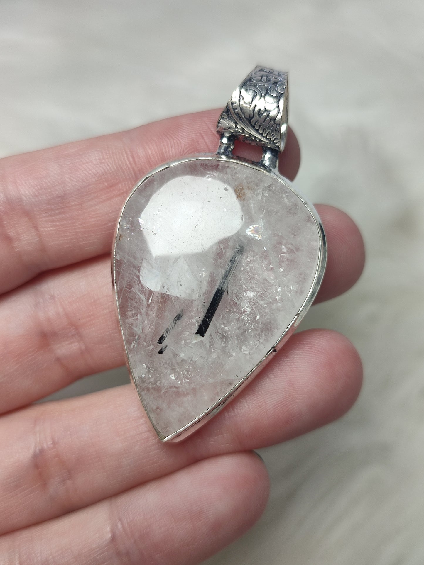 Colgante baño de plata con cuarzo con turmalina negra n°5